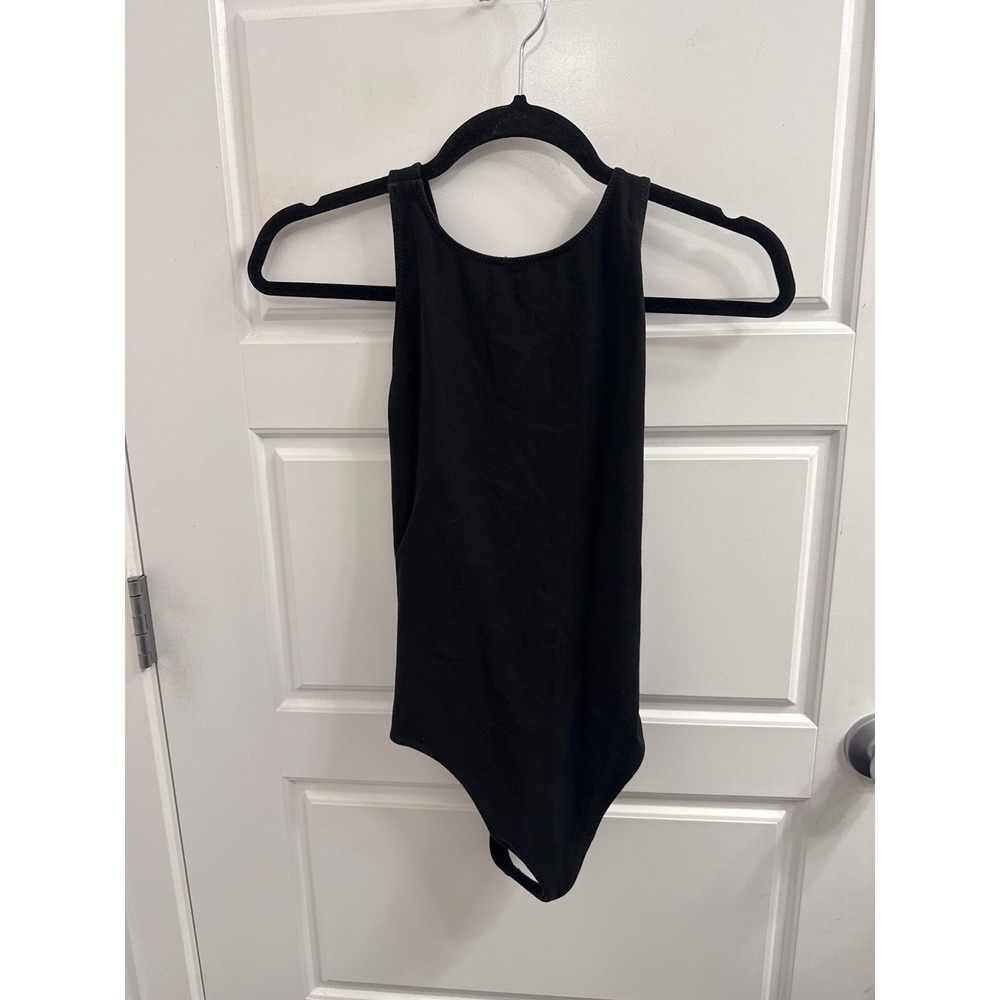 Wilfred Free Aritzia Black High Neck Cross Back Bodysuit Womens Small Thong Top